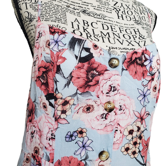Listicle Blue Pink Floral Maxi Dress Strappy Button Front Pockets  Large - Picture 5 of 11